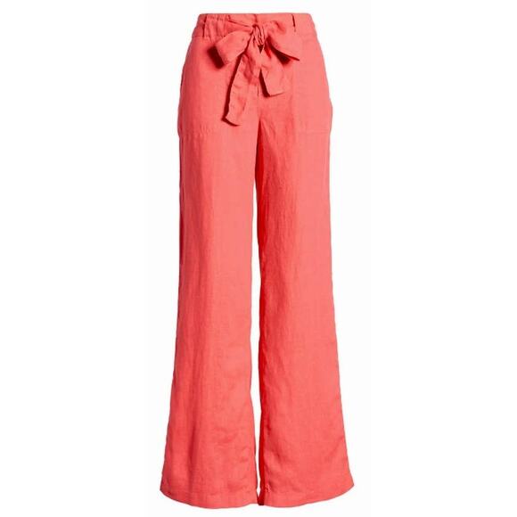 Caslon Linen Pull On Tie Belt Flare Leg Pants Sz Extra Small/XS Red Chateau NWT - Picture 1 of 8